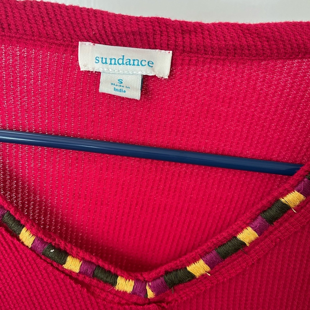 Sundance Red Long Sleeve Tee with Multicolor Trim